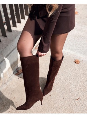 I Love Shoes Gwen Kadın Topuklu Çizme Acıkahve Süet