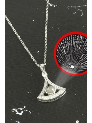 Zero Techmrt Oval Lüks Çelik Kolye 100 Dilde Seni Seviyorum-Sarı