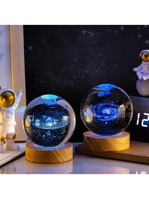 Hediyesahibi Kişiye Özel Işıklı Ahşap 2\'li Kristal Cam Küre 8*6cm