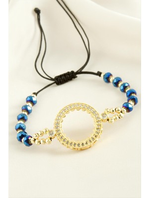 Zero Techmrt Çeyrek Altın Koyulabilir Kristal Taşlı Bileklik-Mavi