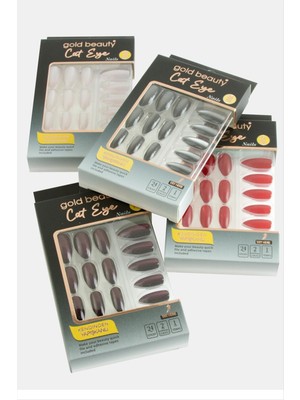 Zero Techmrt Gold 24LÜ Kedi Gözü Takma Tırnak-Kırmızı