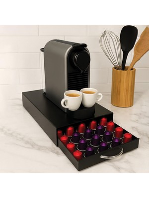 Decorelax Çekmeceli Siyah 5 Bölmeli Kapsül Kahve Standı