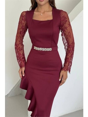 Dip Moda Kadın Datelli Etek Volanlı Asimetrik Elbise DPNC2603