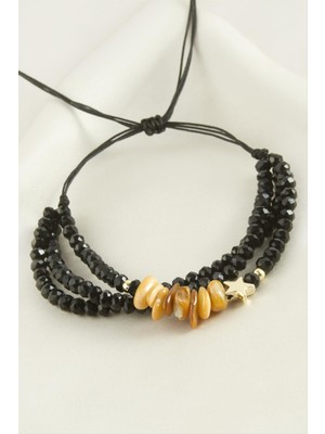 Zero Techmrt 3lü Kırık Doğaltaş Kristal Zincirli Bileklik-Sarı