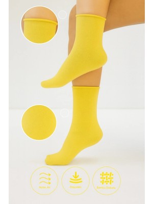 Bamboo Star Bambu Kadın Lastiksiz Sarı Soket Dikişsiz Premium Çorap Iz Bırakmaz - Sıkmayan Çorap