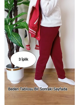 Vip Bera Tekstil Çocuk Bordo 3 Iplik Şardonlu  Paçası Lastikli  Kışlık Eşofman Altı