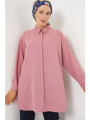 Hiccup Kadınlar BDART Oversize Uzun Kollu Düğmeli Gömlek Bluz Toz Pembe