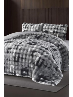 Çeyiz Diyarı Alvina Dama Tavşan Tüyü Çift Kişilik Yatak Örtüsü 220X240 cm Gri