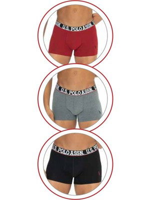U.S. Polo Assn. U.s Polo Assn. 80533 Erkek Pamuklu 3'lü Boxer-Bordo&siyah&antrasitmelanj