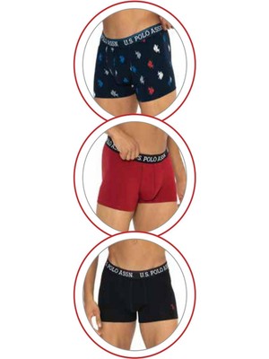 U.S. Polo Assn. U.s Polo Assn. 80528 Erkek Pamuklu 3'lü Boxer-Siyah&bordo&baskılı