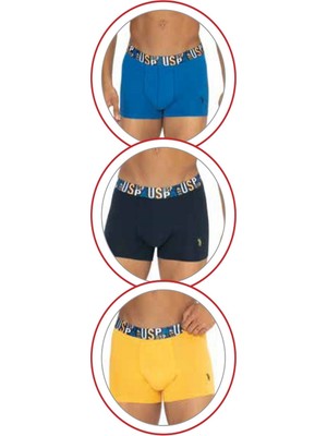 U.S. Polo Assn. U.s Polo Assn. 80572 Erkek Pamuklu 3'lü Boxer-Saks&sarı&lacivert