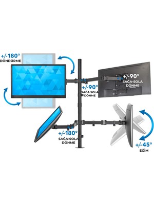 Hk Tech 13-27'' Dörtlü (Quad) Mekanik Lcd-Led Gaming Monitör Tutucu Masa Stand Askı Aparatı