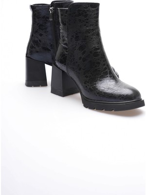 Mubiano Kadın Deri Bot Benekli Topuklu Fermuarlı Siyah Arvenna