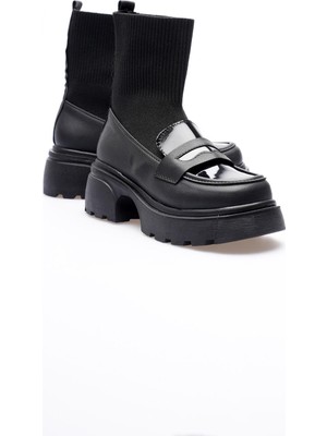 Mubiano Kadın Çorap Bot Triko Siyah Boska