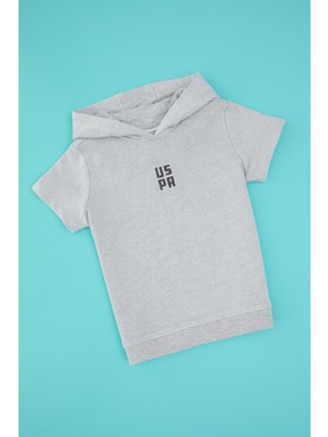 U.S. Polo Assn. Erkek Çocuk Gri Melanj Kapüşonlu Sweatshirt 50325170-VR086