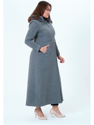 Dilanur Kadın Büyük Beden Astarlı Kapüşonlu Genç Kaşe Manto/pardesü