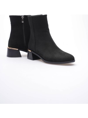 Mubiano Kadın Süet Bot Topuklu Gold Detaylı Femuarlı Siyah Elaris