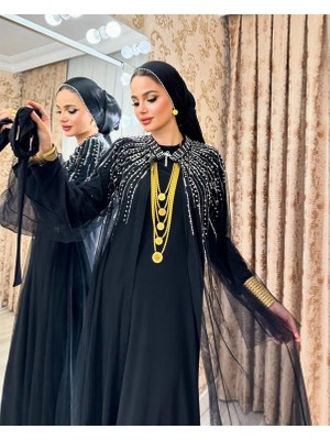 Kulvar Trend 3527 Tül Feraceli Taş Işlemeli Kuşaklı Takım