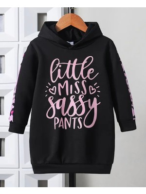 Punix Kids Punıx Kıds Özel Seri Kapüşonlu Lıttle Mıss Baskılı %100 Pamuk Kışlık Kız Çocuk Spor Hoodie Elbise