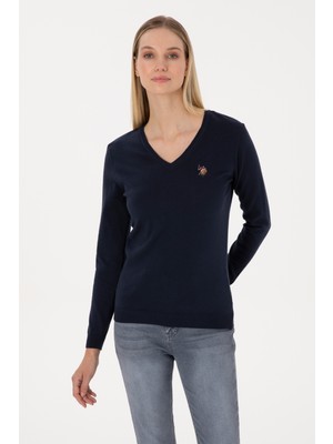 U.S. Polo Assn. Kadın Lacivert V Yaka Basic Kazak 50307727-VR033
