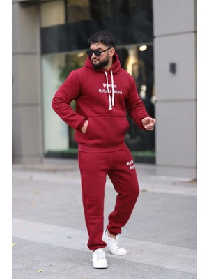 Xorvio Erkek Unisex Kapüşonlu Kanguru Cepli Şardonlu 3 Iplik Kışlık Içi Polarlı Günlük Eşofman Takım