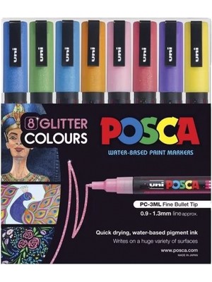 Uni-Ball Uniball Posca 0.9-1.3 Su Bazlı Poster Markörü Simli 8 Li