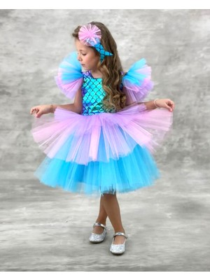 HN Sport Tokalı Kız Çocuk A Kalitede Deniz Kızı Konsept Elbise Parti Mezuniyet Doğum Günü Kostüm Düğün Abiye