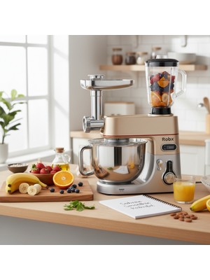 Robx SR50 Döküm Gövde 7 Litre Içli Köfte Hamur Yoğurma Kıyma Çekme Erişte Blender Çıpıcı mixer Set