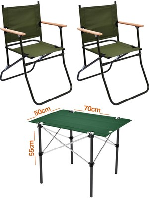 Exent 2 Adet 120 kg Kapasiteli Katlanır Kamp Sandalyesi ve 50X70 Kamp Masası SETI-2-AS-5070-Y