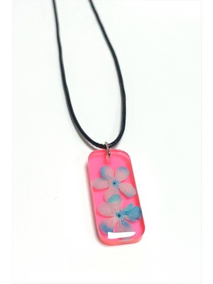 Zero Techmrt Kartopu Çiçeği Dikdörtgen Epoksi Kolye-Açık Pembe