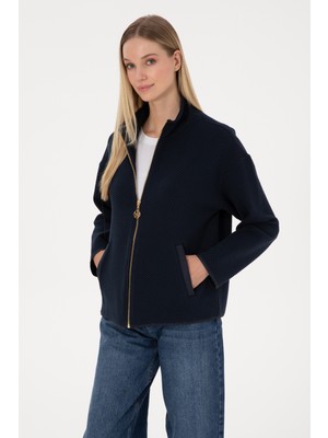 U.S. Polo Assn. Kadın Lacivert Fermuarlı Dik Yaka Sweatshirt 50314173-VR033