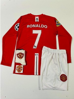 FRAGOLA Manchester/united Moskova 2008 Sezonu Cristiano Ronaldo Uzun Kol Çocuk Forması 4'lü Set (Red-Armalı)