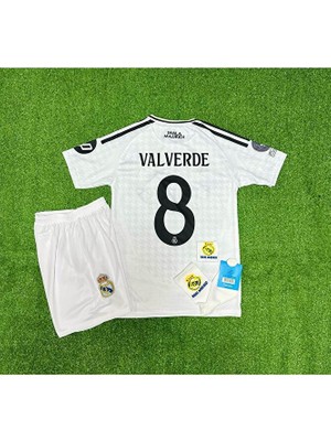 FRAGOLA R.madridd 2024/25 Federico Valverde Iç Saha Forması Çocuk Forması 4'lü Armalı Set
