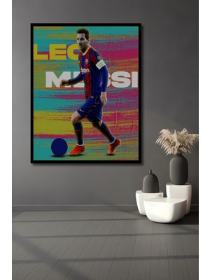 Teona Ahşap Çerçeve Görünümlü Dekoratif Ahşap Mdf Tablo Leo Messi Futbol Sanatı Dikdörtgen Tablo