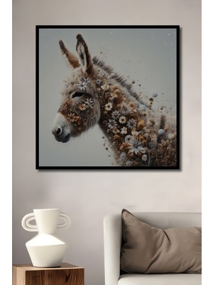 Teona Ahşap Çerçeve Görünümlü Çiçeklerden Oluşan Eşek Dekoratif Ahşap Mdf Tablo Dikdörtgen Tablo