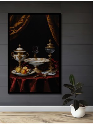 Teona Ahşap Çerçeve Görünümlü Barok Stil Zarif Sofra Dekoratif Ahşap Mdf Tablo Dikdörtgen Tablo