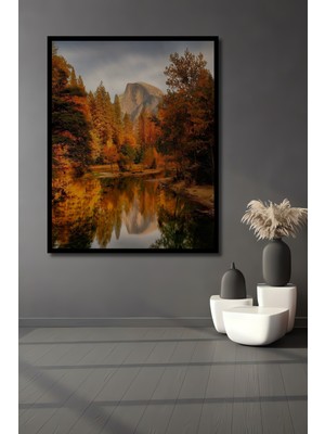 Teona Ahşap Çerçeve Görünümlü Sonbahar Manzarası Doğal Ahşap Mdf Dekoratif Tablo Dikdörtgen Tablo