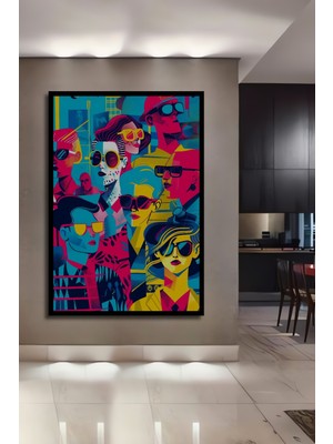 Teona Ahşap Çerçeve Görünümlü Neon Retro Modern Tarz Ahşap Mdf Dekoratif Tablo Dikdörtgen Tablo