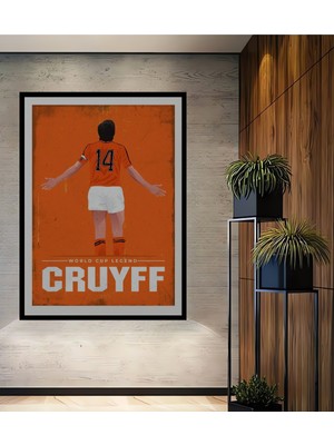 Teona Ahşap Çerçeve Görünümlü Cruyff Futbol Efsanesi Ahşap Mdf Dekoratif Tablo Dikdörtgen Tablo