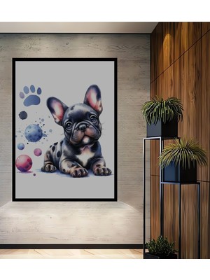 Teona Ahşap Çerçeve Görünümlü Sevimli Fransız Bulldog Dekoratif Ahşap Mdf Tablo Dikdörtgen Tablo