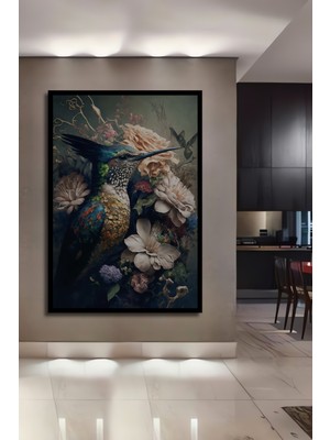 Teona Ahşap Çerçeve Görünümlü Renkli Kuş ve Çiçekler Ahşap Mdf Dekoratif Tablo Dikdörtgen Tablo