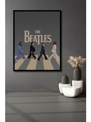 Teona Ahşap Çerçeve Görünümlü The Beatles Abbey Road Ahşap Mdf Dekoratif Tablo Dikdörtgen Tablo