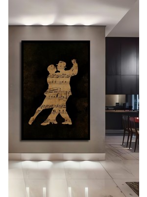 Teona Ahşap Çerçeve Görünümlü Dans Eden Nota Çiftleri Dekoratif Ahşap Mdf Tablo Dikdörtgen Tablo