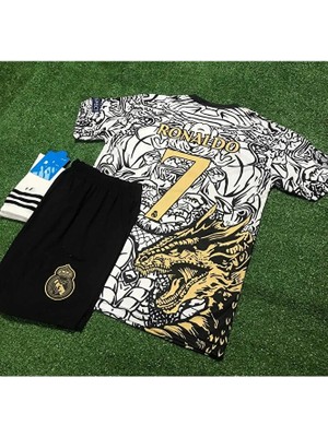FRAGOLA R.madridd Yeni Sezon Dragon Desenli Cristiano Ronaldo Çocuk Forması 3'lü Set (Black-White)