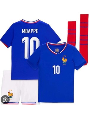 FRAGOLA Fransa 2024/25 Yeni Sezon Kylian Mbappe Çocuk Forması Şort Çorap 3'lü Set