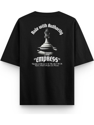 Overoz Empress Satranç Sırt Baskılı Yarı Oversize T-Shirt 1196
