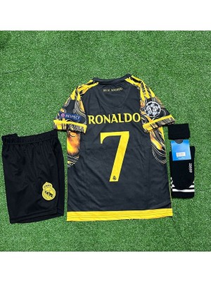 FRAGOLA R.madridd 2024/25 Sezonu Cristiano Ronaldo Konsept Çocuk Forması 3'lü Set (Black-Yellow)