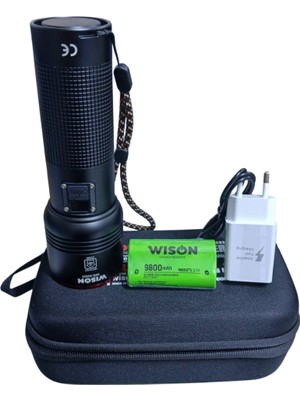 Wison WS-6200 Profesyonel El Feneri | 40W – 4000 Lümen – 6800 Mah – Zoomlu – Type-C Şarj – Dijital Göstergeli – Metal Kasa
