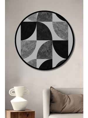 Teona Ahşap Çerçeve Görünümlü Soyut Geometrik Dekoratif Ahşap Mdf Ev Duvar Tablo Yuvarlak Ev Duvar Tablo