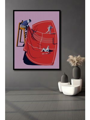 Teona Ahşap Çerçeve Görünümlü Tenis Mahkemesi Ahşap Mdf Dekoratif Ev Duvar Tablo Dikdörtgen Ev Duvar Tablo